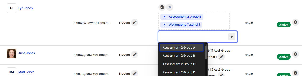 Moodle - Participants - Group Membership Editing